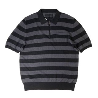 PacSun S/S Half Zip Stripe Mesh Knit Shirts BrownｘWhite / パック