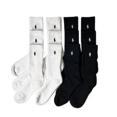 画像1: Polo Ralph Lauren 6pack Crew Socks White & Black / ポロ ラルフローレン 6パック クルーソックス ホワイト&ブラック (1)