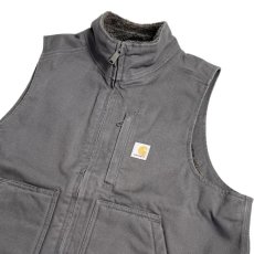 画像4: Carhartt USA Loose Fit Washed Duck Sherpa-Lined Mock-Neck Vest Gravel / カーハート ルーズフィット シェルパライン モックネック ダックベスト グラベル  (4)