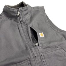 画像5: Carhartt USA Loose Fit Washed Duck Sherpa-Lined Mock-Neck Vest Gravel / カーハート ルーズフィット シェルパライン モックネック ダックベスト グラベル  (5)