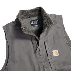 画像6: Carhartt USA Loose Fit Washed Duck Sherpa-Lined Mock-Neck Vest Gravel / カーハート ルーズフィット シェルパライン モックネック ダックベスト グラベル  (6)