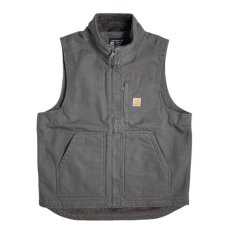 画像1: Carhartt USA Loose Fit Washed Duck Sherpa-Lined Mock-Neck Vest Gravel / カーハート ルーズフィット シェルパライン モックネック ダックベスト グラベル  (1)