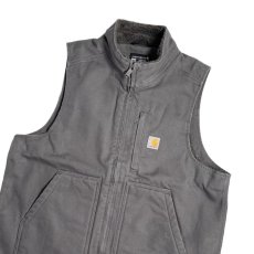 画像3: Carhartt USA Loose Fit Washed Duck Sherpa-Lined Mock-Neck Vest Gravel / カーハート ルーズフィット シェルパライン モックネック ダックベスト グラベル  (3)