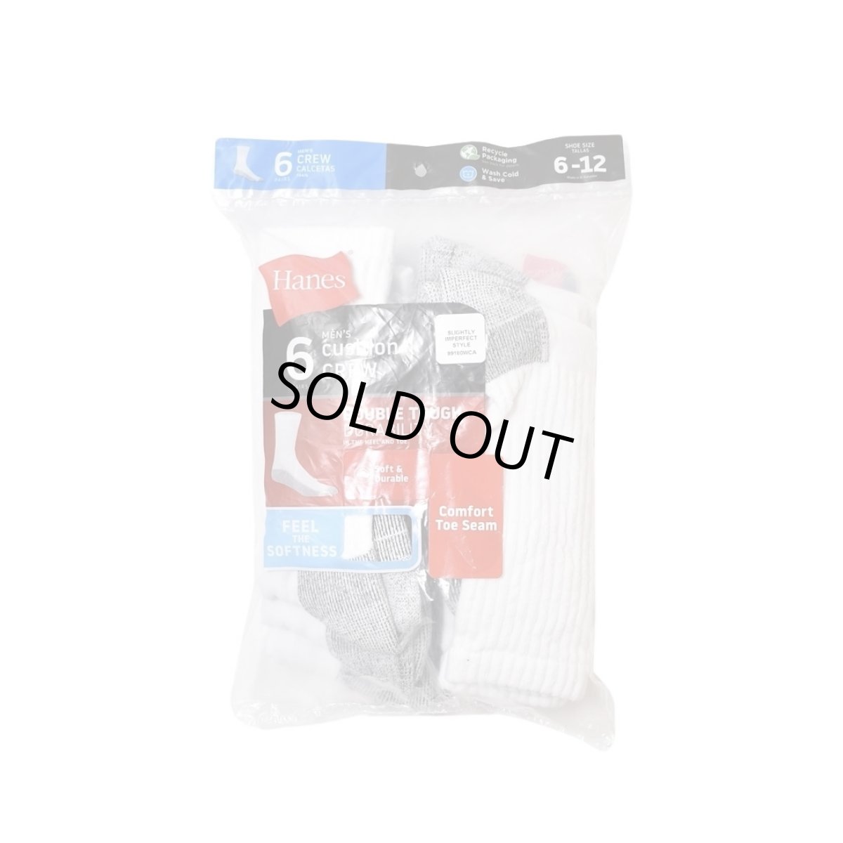 画像1: Hanes 6pack Cushion Crew Socks White / ヘインズ 6パック クルーソックス ホワイト (1)