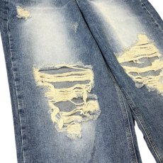 画像2: Baggy Fit Faded Damage Denim Pants Medium Indigo / バギーフィット フェイデッド ダメージ デニムパンツ ミディアムインディゴ (2)