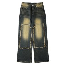 画像1: Baggy Fit Faded Double Knee Denim Pants Dark Indigo / バギーフィット フェイデッド ダブルニー デニムパンツ ダークインディゴ (1)