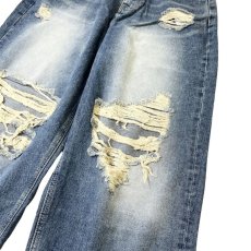 画像3: Baggy Fit Faded Damage Denim Pants Medium Indigo / バギーフィット フェイデッド ダメージ デニムパンツ ミディアムインディゴ (3)