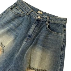 画像5: Baggy Fit Faded Damage Denim Shorts Dark Indigo / バギーフィット フェイデッド ダメージ デニムショーツ ダークインディゴ (5)