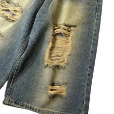 画像3: Baggy Fit Faded Damage Denim Shorts Dark Indigo / バギーフィット フェイデッド ダメージ デニムショーツ ダークインディゴ (3)