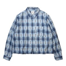 画像1: BDG Cropped Plaid Flannel Shirt - Pale Blue (1)