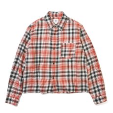 画像1: BDG Cropped Plaid Flannel Shirt - Light Red (1)