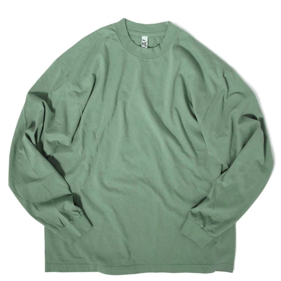 Los Angeles Apparel 6.5oz L/S Garment Dye T-Shirts Athletic Green /  ロサンゼルスアパレル 6.5オンス ガーメントダイ ロングスリーブ クルーネック Tシャツ アスレティックグリーン - RAWDRIP