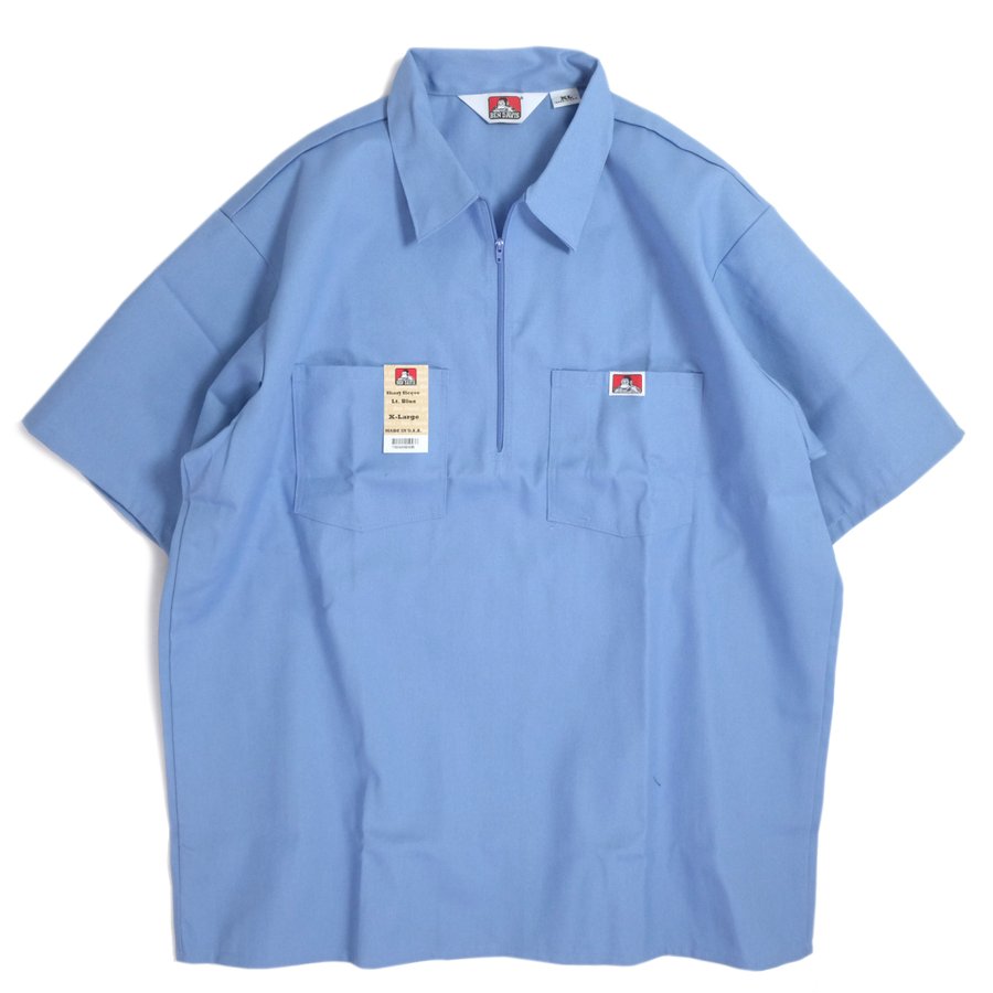 Ben Davis Short Sleeve Solid Half Zip Work Shirts Light Blue ベン デイビス ショートスリーブ ソリッド ハーフジップ ワークシャツ ライトブルー Rawdrip