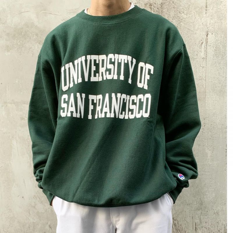 San Francisco University Reverse Weave Crewneck Sweatshirts Green サンフランシスコ ユニバーシティ リバースウィーブ クルーネック スウェットシャツ Rawdrip