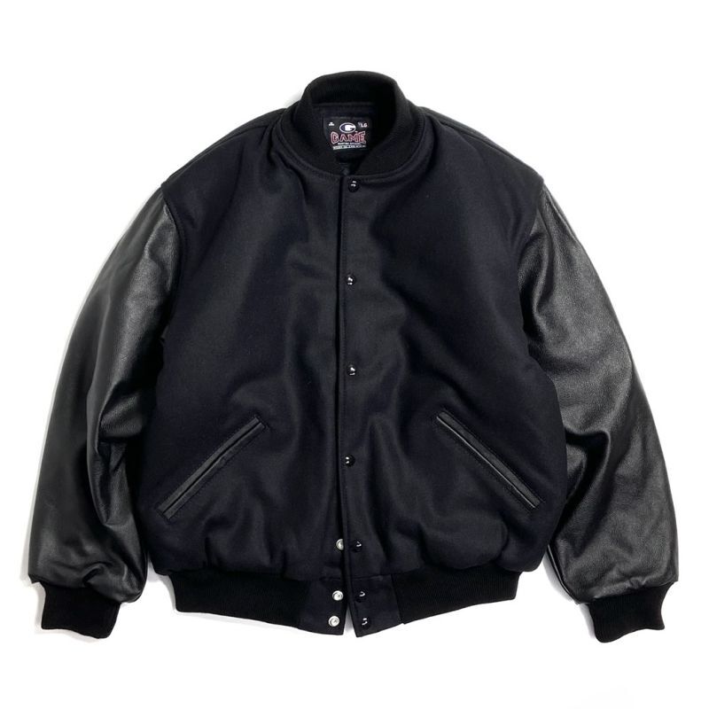 GAME Sportswear Genuine Wool ｘLeather Varsity Jacket Black ...