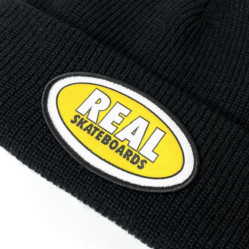 REAL Skateboards Oval Cuff Beanie BlackｘYellow / リアル スケート