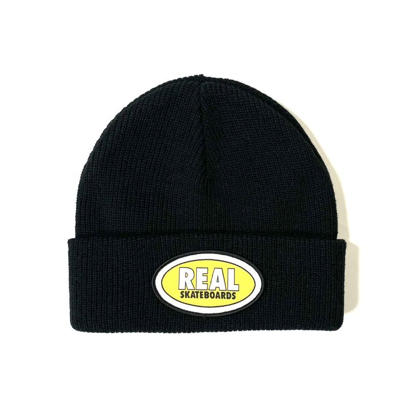 REAL Skateboards Oval Cuff Beanie BlackｘYellow / リアル スケート