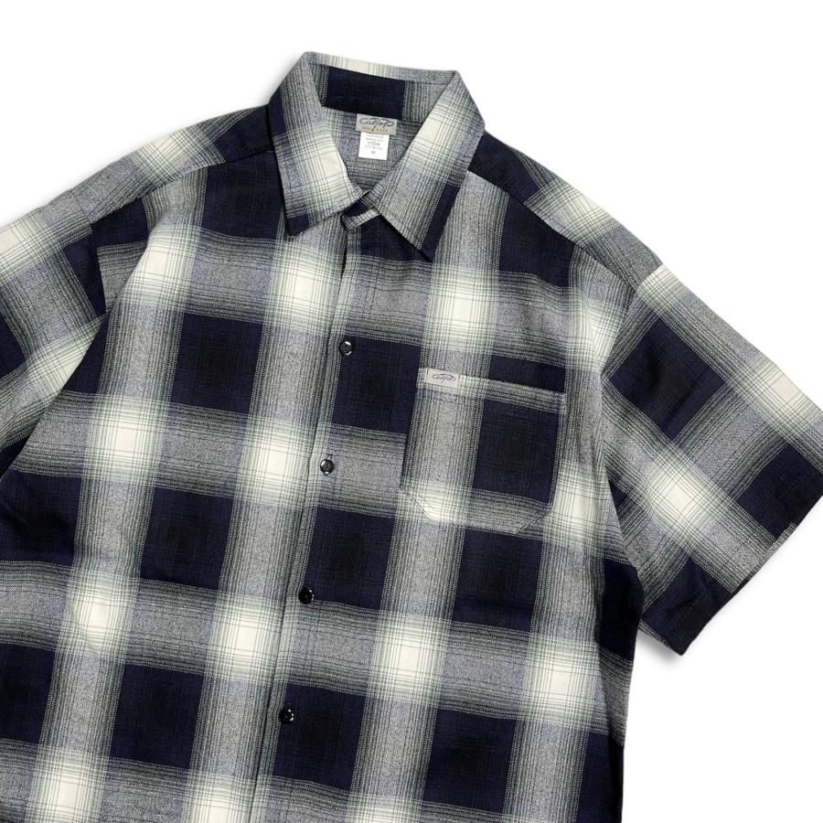 Cal Top S/S Ombre Flannel Shirts NavyｘIvory / エフビーカウンティ