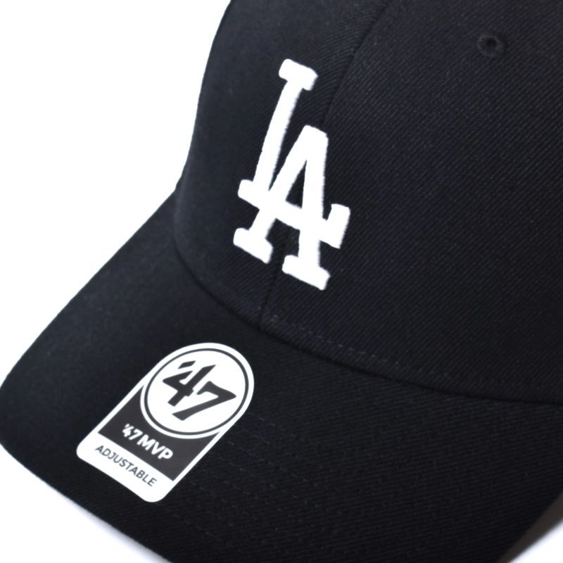 47 Brand Los Angeles LA Dodgers MVP Hat Cap Velcro-Back Adjustable  (Black/Black)