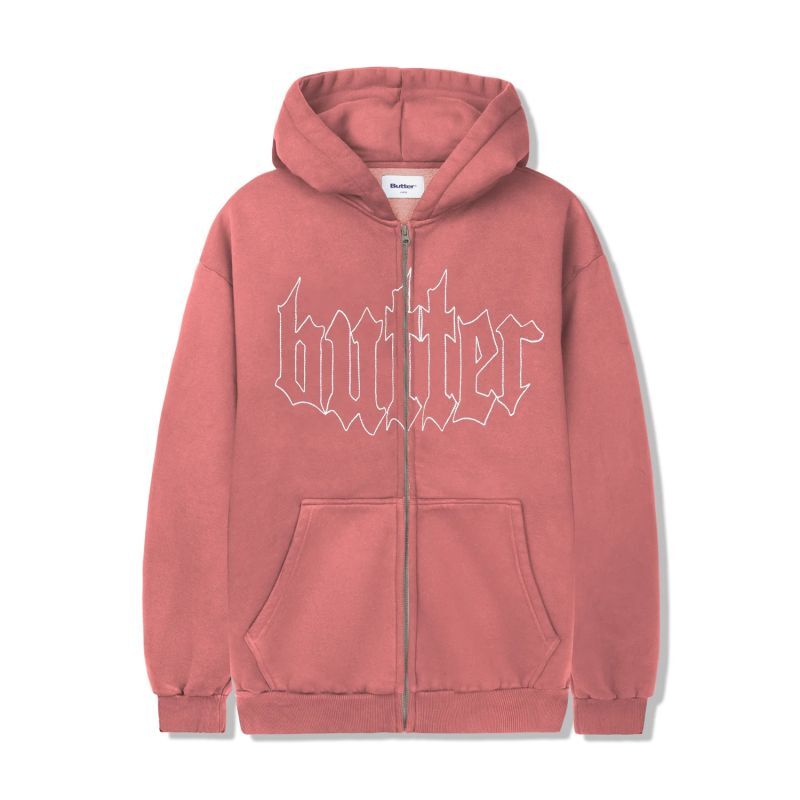 Butter Goods Cropped Zip Thru Hood Washed Burgundy / バターグッズ